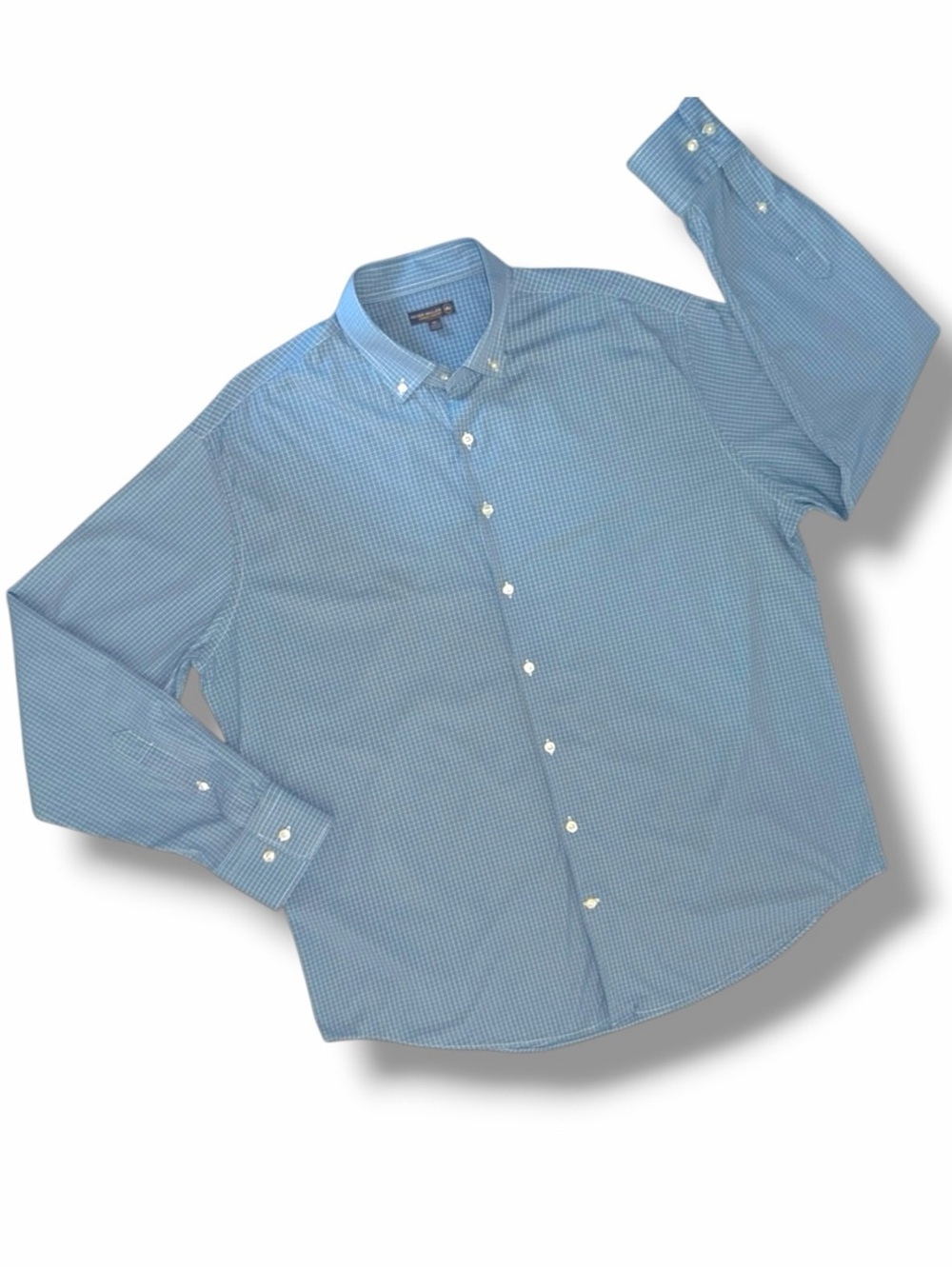 Peter Millar XL Summer Comfort Blue Micro Check Long Sleeve Button-Down Shirt